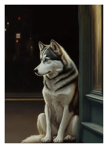 BYAMBD Leinwandbilder Kunstdruck Dackel Husky Pudel Shiba Inu Poster Leinwand Malerei Antike Hund Wand Kunst Bild Wohnzimmer Bauernhaus Wohnkultur(V,50x70cm) von BYAMBD