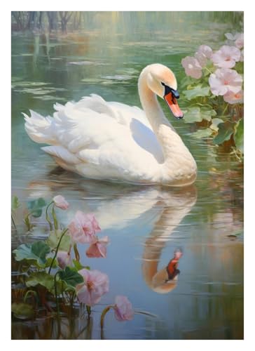 BYAMBD Leinwandbilder Kunstdruck Vintage Schwarzer Schwan Weißer Schwan Und Entlein Poster Leinwand Malerei Wand Kunst Bild Wohnzimmer Bauernhaus Wohnkultur(D,40X50cm) von BYAMBD