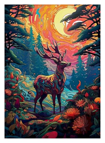 Leinwandbilder Kunstdruck Buntes Pfauenhirsch-Poster, Boho, Leuchtendes, Lebendiges Tier-Leinwandgemälde, Ästhetisches Wandbild Für Wohnzimmer, Heimdekoration(J,50x70cm) von BYAMBD