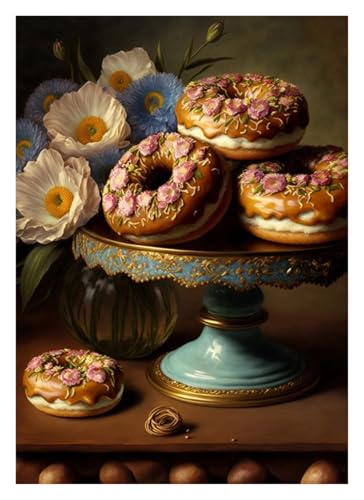 Leinwandbilder Kunstdruck Donut Und Vintage EIS Poster Leinwand Malerei Moderne Dessert Wand Kunst Bilder Einzigartige Küche Wohnkultur Essen Liebhaber(J,40x60cm) von BYAMBD