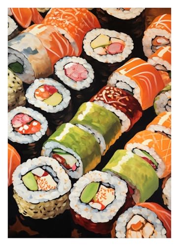 Leinwandbilder Kunstdruck Vintage Taco Burger Sushi Pizza Poster Leinwand Malerei Wand Kunst Bilder Einzigartige Küche Restaurant Home Decor Essen Liebhaber(F,50x70cm) von BYAMBD