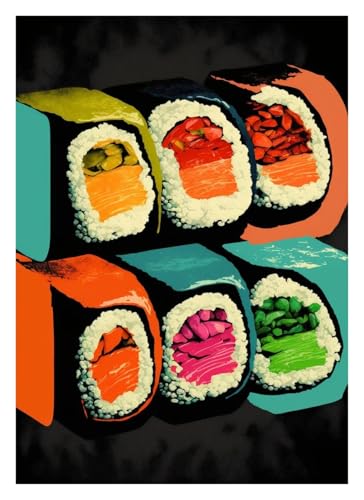 Leinwandbilder Kunstdruck Vintage Taco Burger Sushi Pizza Poster Leinwand Malerei Wand Kunst Bilder Einzigartige Küche Restaurant Home Decor Essen Liebhaber(N,40x60cm) von BYAMBD