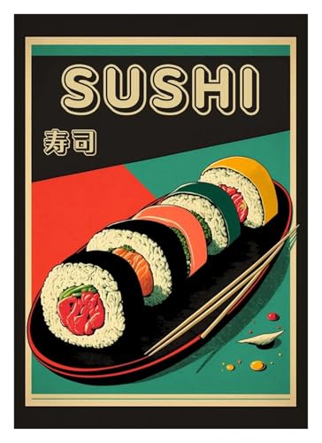 Leinwandbilder Kunstdruck Vintage Taco Burger Sushi Pizza Poster Leinwand Malerei Wand Kunst Bilder Einzigartige Küche Restaurant Home Decor Essen Liebhaber(R,40X50cm) von BYAMBD
