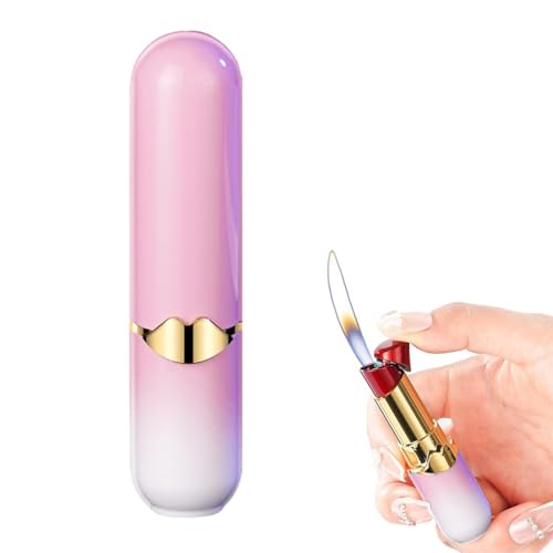 Niedliches Lippenstift-Feuerzeug, Butan-Feuerzeug mit weicher Flamme, nachfüllbares und verstellbares Feuerzeug mit offener Flamme, Cooles tragbares winddichtes Feuerzeug (Color : Pink) von BYBEST