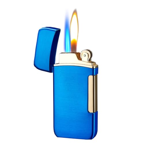 Torch Lighter, Switchable Dual Ignition Design Butane Lighter with flints, Windproof Adjustable Jet Flame and Soft Flame, Refillable Butane Lighter for Outdoor Indoor (Color : Blue) von BYBEST