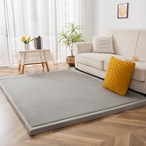 BYBYME Krabbelmatte Baby Korallen Samtmatte Kinderteppich - Extra Dicke 3cm und Weiche Spielmatte - als Teppich Kinderzimmer, Spielteppich Baby, Krabbeldecke (Grau, 150x150cm) von BYBYME