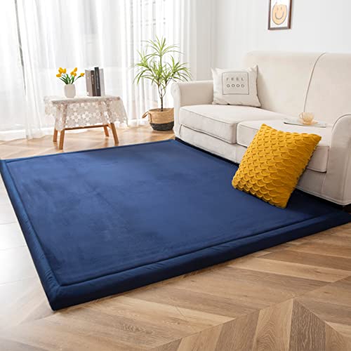 BYBYME® Verdickung Korallen Samtmatte Kinderteppich - Extra Dicke 3cm rutschfeste Kinder Weiche Krabbelmatte - als Krabbeldecke Baby Spielmatte (Dunkelblau, 200×200cm) von BYBYME