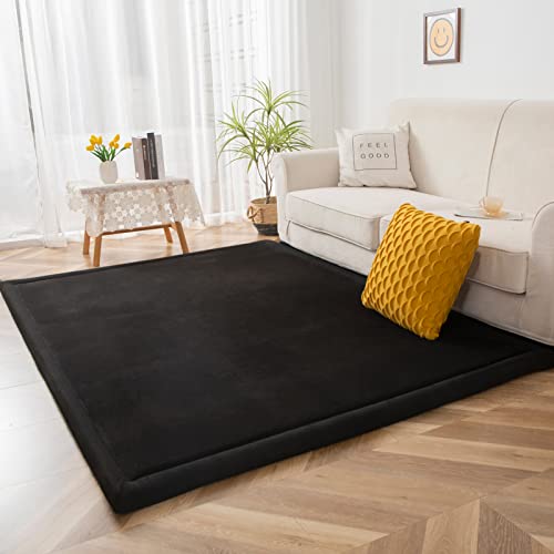 BYBYME Verdickung Korallen Samtmatte Kinderteppich - Extra Dicke 3cm rutschfeste Kinder Weiche Krabbelmatte - als Krabbeldecke Baby Spielmatte (Schwarz, 150 × 150 cm) von BYBYME