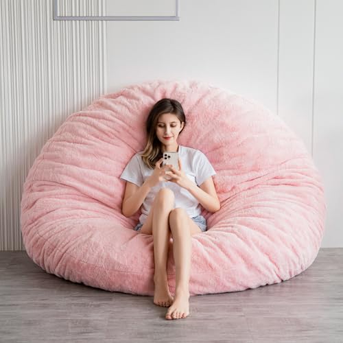 BYBYME 3 in 1 Sitzsack-Stuhl, wandelbarer Stuhl faltet sich von Sitzsack zu Liege, hochdichte Schaumstofffüllung, Kunstfell großes Schlafsofa, riesiges Sitzsack-Stuhlbett für Erwachsene von BYBYME
