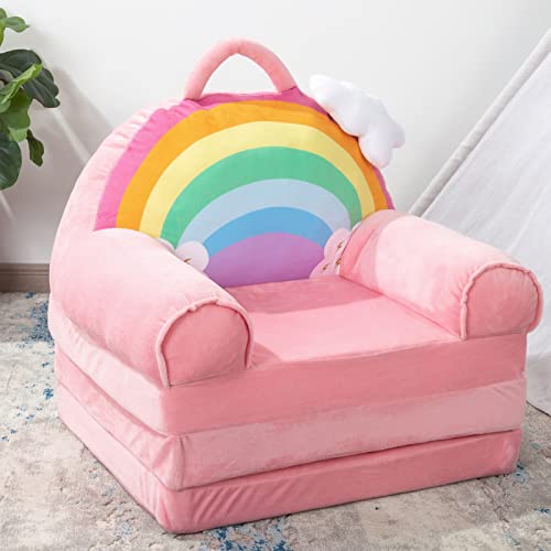BYBYME Ausklappbarer Kindersessel, Schlafsofa – Faltbarer Kleinkindersessel, Liege für 1–3-jährige Kinder – süßes klappbares Schlafsofa, Couch-Sessel für Spielzimmer, Schlafzimmer (Bunte Wolken) von BYBYME
