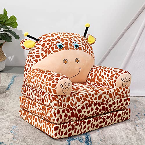 BYBYME Ausklappbarer Kinderstuhl Faltbarer Kleinkindstuhl für 1–3 Jahre alte Kinder – niedliches Klappsofa für Schlaf und Spielzimmer (Giraffe) von BYBYME