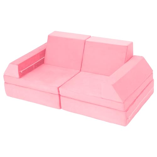 BYBYME Funzy Spielsofa für Kinder 10pc modulares Sofa Fancy Spielsofas Kindersofa Familienmöbel für Kinderzimmer Schlafzimmer Spielzimmer (Rosa) von BYBYME