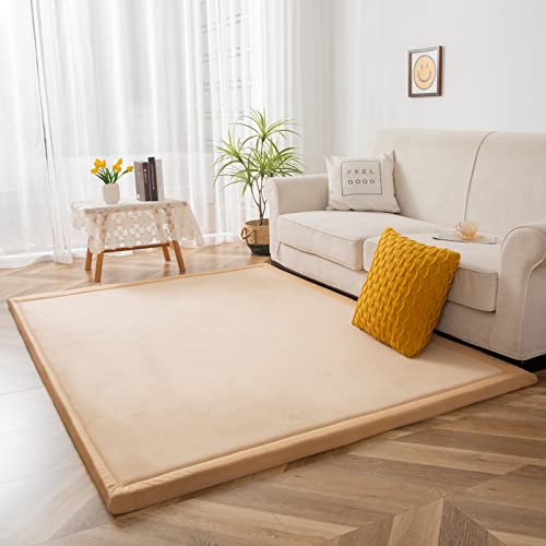 BYBYME® Korallen Samtmatte Kinderteppich - Krabbeldecke für Baby Teppich - Extra Dicke 3cm und Weiche Krabbelmatte in Schönem Farbe - als Yogamatte und Teppich Wohnzimmer (Braun, 200×200cm) von BYBYME