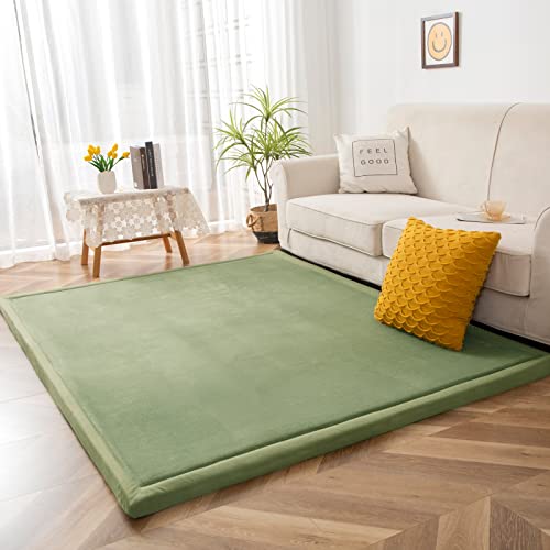 BYBYME Verdickung Korallen Samtmatte Kinderteppich - Extra Dicke 3cm rutschfeste Kinder Weiche Krabbelmatte - als Krabbeldecke Baby Spielmatte (Hellgrün, 150 × 150 cm) von BYBYME