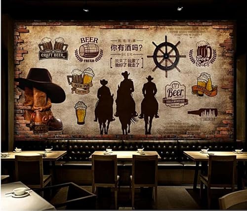 3D Fototapete Tapete Foto Western Cowboy Kultur Backsteinmauer Bier Thema 3D Wandbild Tapete Bar Restaurant Industriedekor Tapete 3D-150Cmx105Cm von BYCILA