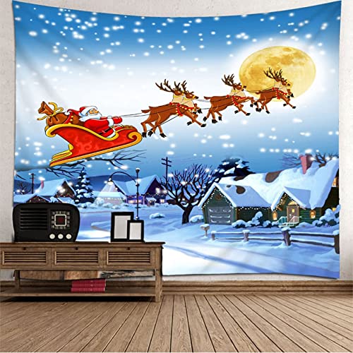 BYCILA Weihnachten Wandteppiche Wandbehang Wanddekoration XXL Elch-Schnee-Haus des Weihnachtsmanns Wandteppich Frauen Wandbehang Wandteppich Wandtuch Weiß Blau Rot 260X240Cm von BYCILA