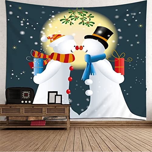 Weihnachten Teppich Wandbehang Wanddecke Billig Schneemann-Paar-Geschenkbox Wandteppich Gewebt Wanddekoration Modern Weiß Blau Rot Weihnachtsdekoration 150X130Cm von BYCILA