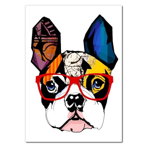 Französische Bulldogge Poster Hundeposter Modern Wandposter Dekoration für Schlafzimmer,Wohnzimmer Flurposter Raumdeko Geschenkbild ohne Rahmen A2 von BYCOLOR