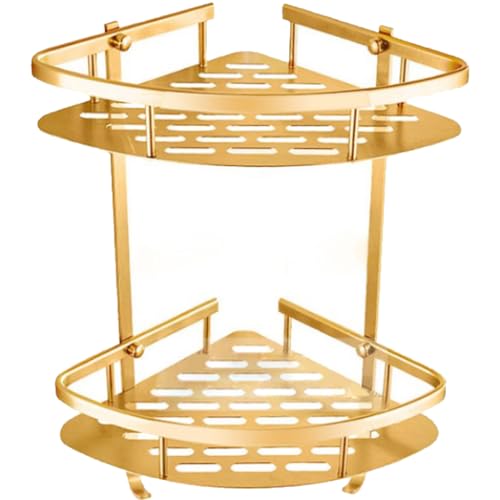 2 Tier Messing Storage Basket, Antik Doppel Badezimmer Eckregal, Brause-Wand-Caddy Bracket Hang Zeichnung Golddreieck Bad Zahnstange Haken von BYFRI