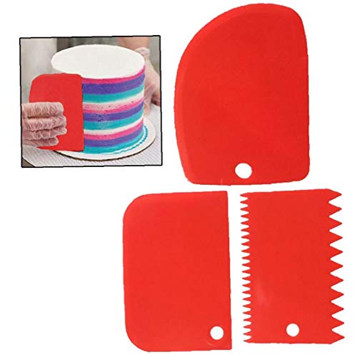 BYFRI 3 Stück Kunststoff-Kuchen Schaber Spachtel Set Teig Fondant Sahnekuchen Side Dekorieren Kamm Und Icing Glatter Cutter von BYFRI