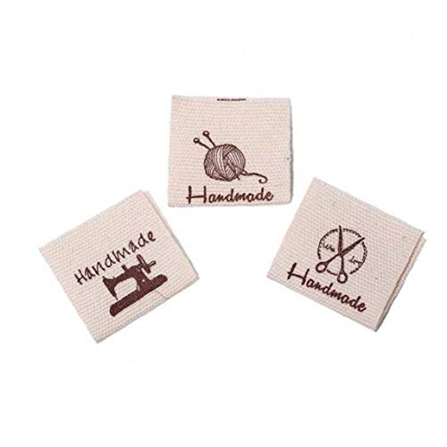 BYFRI 50pcs Stoff Etiketten Tags Baumwollkostüm Bekleidung Labels Textiletiketten Handmade Etiketten Für DIY Nähen Kleidung (beige) von BYFRI