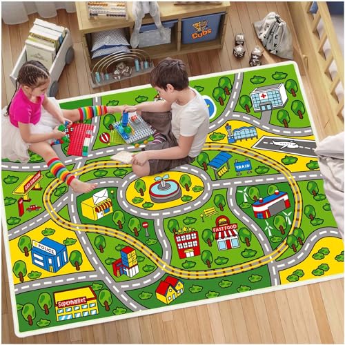 BYINGWD Kinder Lernspiel-Teppich, Cartoon Bodenmatte für Zuhause, Spielzimmer, Kinderzimmer, Schlafzimmer, Klassenzimmer, Spaß, rutschfest, weich, waschbar, für Jungen und Mädchen von BYINGWD