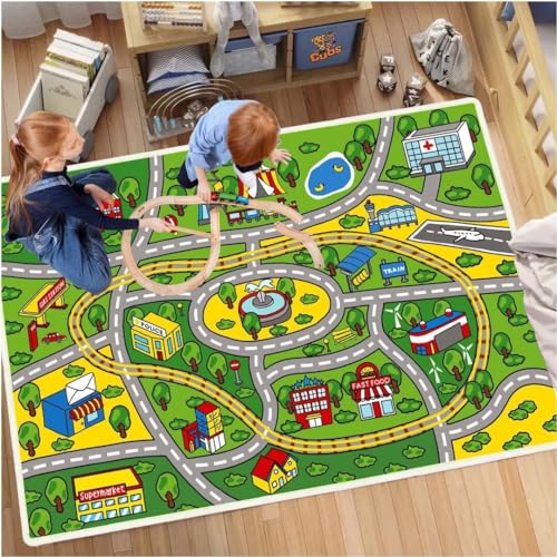 BYINGWD Kinder Lernspiel-Teppich, Cartoon Bodenmatte für Zuhause, Spielzimmer, Kinderzimmer, Schlafzimmer, Klassenzimmer, Spaß, rutschfest, weich, waschbar, für Jungen und Mädchen von BYINGWD