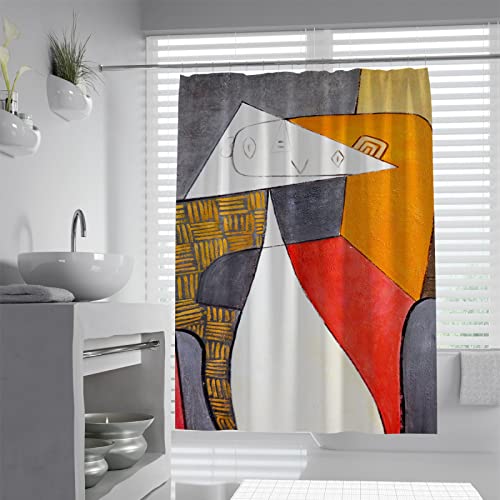 BYJING Art Abstrakte geometrische Linienmuster Badewannenvorhang Picasso Moderne Malerei Druck auf Duschvorhang Wasserdichtes Polyester mit Haken 90 x 180 cm von BYJING Art