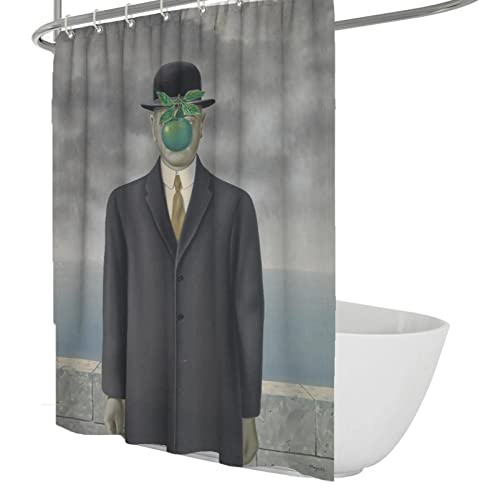 BYJING Art Surrealismus Maler Rene Magritte Kunstwerk Duschvorhänge für Badezimmer Duschvorhang Abstrakt wasserdichter Badevorhang dekorativ 120x200cm von BYJING Art
