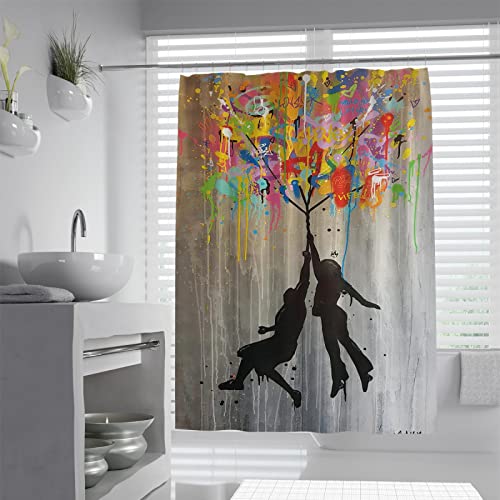 Banksy Duschvorhang Graffiti-Kunst-Badezimmervorhang-Set mit Haken für Kinder und Ballon-Duschvorhänge, wasserdichtes und waschbares Design, 180 W x 200 l von BYJING Art
