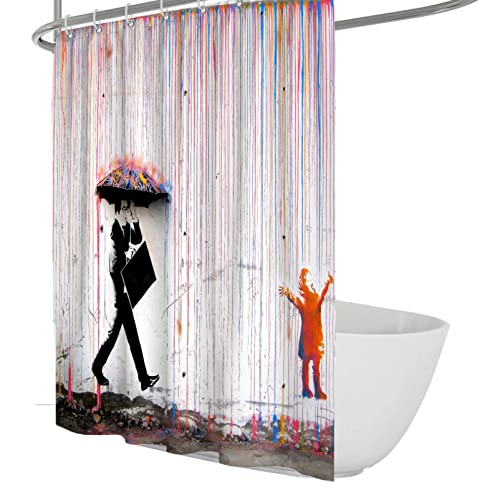 Banksy Graffiti-Duschvorhang für Erwachsene und Kinder, Badezimmer-Duschvorhang-Set mit regenbedrucktem, wasserdichtem Material mit Haken, schnell trocknend, 150 W x 180 l von BYJING Art