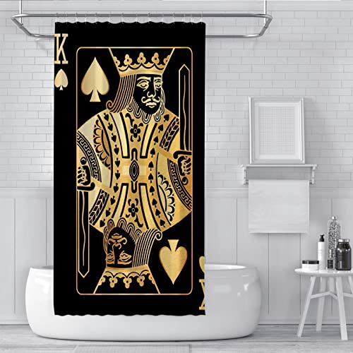 Duschvorhang Poker Design Gold Matt Schwarz Duschvorhang Set mit Haken Wasserdicht Schimmelfest Halloween Badezimmer Duschvorhänge 150x200 cm von BYJING Art