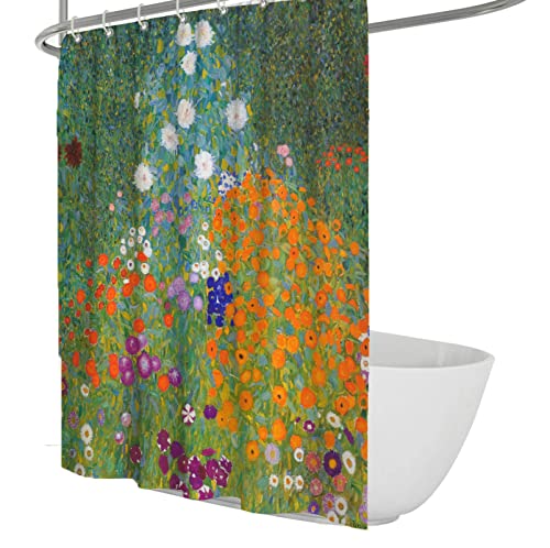 Gustav Klimt Duschvorhang für Badezimmer Innovatives Design Weiß und Orange Blumenstoff Duschvorhänge Modern Luxus Elegant Hotel Stil 100x180cm von BYJING Art