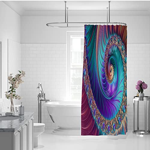 Psychedelic Art Duschvorhang-Set, wunderschöne Art Spiral Nautilus Duschvorhänge Digitaldruck Lila Blau Baddekor Polyester Wasserdicht 200W x 240L von BYJING Art