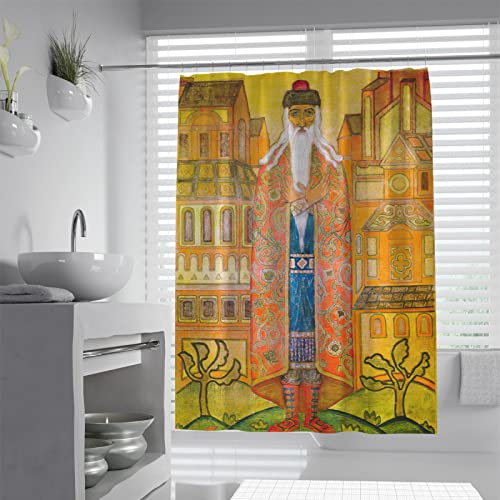 Retro Old Man in Red Golden Cloth Duschvorhänge für Office Home Badezimmer Dekor Vintage Mid-Century Gemälde Duschvorhang beschwerter Saum 180 x 180 cm von BYJING Art