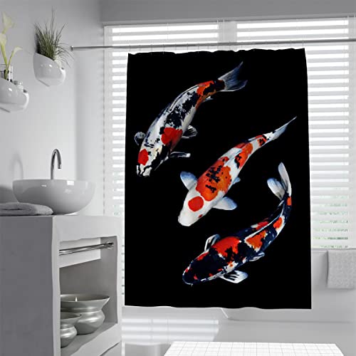 Traditioneller chinesischer Koi-Glücks-Badezimmer-Duschvorhang mit Haken, wasserdichter Polyester-Badevorhang, Design, Schwarz, 90 x 180 cm von BYJING Art