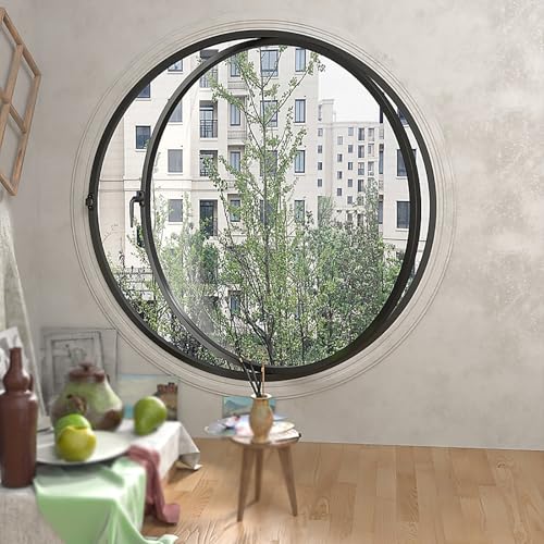 BYJSJY Kellerfenster,Rundfenster,Rund Glas Schuppenfenster,Schiebefenster,Aluminiumlegierung Eingebaut Ersatz 360° Drehbar Fenster Küche Wohndeko Bullauge für Dachbodeneingang(Black,40cm) von BYJSJY