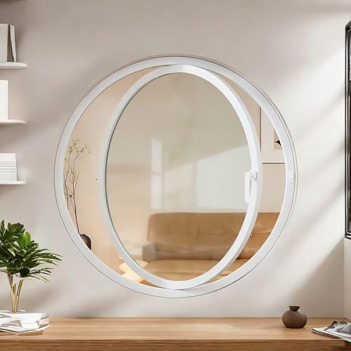 BYJSJY Kellerfenster,Rundfenster,Rund Glas Schuppenfenster,Schiebefenster,Aluminiumlegierung Eingebaut Ersatz 360° Drehbar Fenster Küche Wohndeko Bullauge für Dachbodeneingang(White,80cm) von BYJSJY