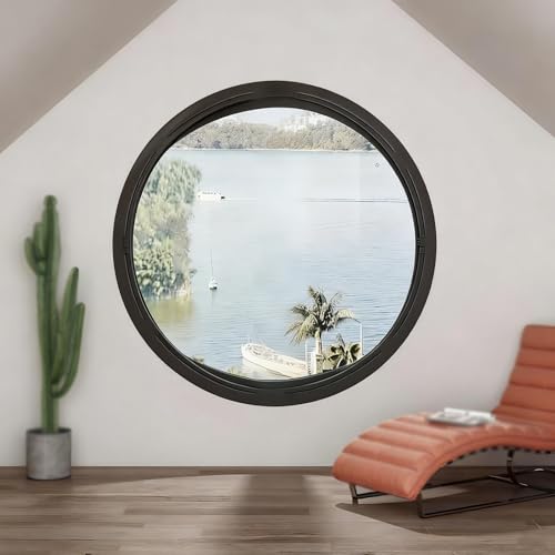 BYJSJY Runde Kellerfenster,Rundfenster,Bullauge,360° Drehbare Belüftung,Flügelfenster,Rundfenster Dreh,Perfekt for Fenster Gartenhaus, Garagenfenster, Hauskeller Mit Dreh-Kipp System(Black,40cm) von BYJSJY