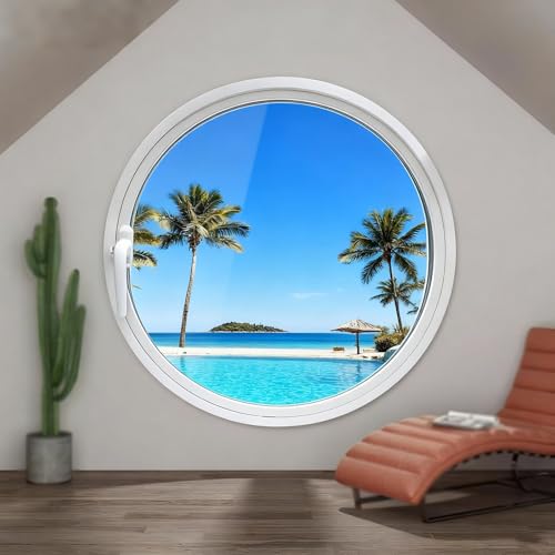BYJSJY Runde Kellerfenster,Rundfenster,Bullauge,360° Drehbare Belüftung,Flügelfenster,Rundfenster Dreh,Perfekt for Fenster Gartenhaus, Garagenfenster, Hauskeller Mit Dreh-Kipp System(White,100cm) von BYJSJY