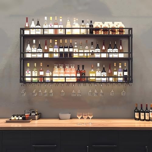 BYJSJY Weinregal Aus Metall Für Wandmontage,Flaschenregal,Inklusive Weinglashalter Und Flaschenhalter,3-lagiges Wand-Weinregal Ideal Für Zuhause,Bar,Küche(100 * 25 * 90cm(39.4 * 9.8 * 35.4in)) von BYJSJY