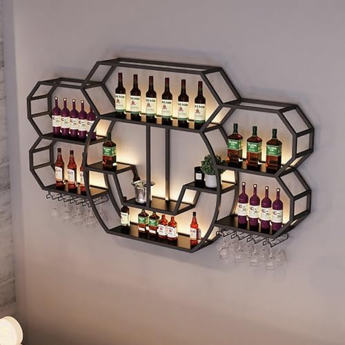 BYJSJY Weinregal Zur Wandmontage mit Weinglashalter,Flaschenregal Wand Eisen,Weinflaschenhalter,Metallregal,Weinregale,Bar-Regal for Küche Weinkeller,Schwarz(200cm/78.7in) von BYJSJY