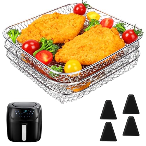 Airfryer Zubehör für Russell Hobbs 4L /Ninja PRO 4,7L AF140EU & 6,2L AF180EU Heißluftfritteuse, Klein Airfryer Racks/Gitter, Square Stapelbar Körbe, Zubehör für Heißluftfritteuse 2000-Serie 4,2L von BYKITCHEN