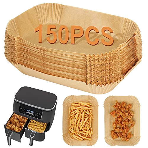 BYKITCHEN 150 Stück airfryer backpapier für Ninja Foodi Heißluft-Fritteuse,Air Fryer Zubehör für AF300EU/AF400EU,Tower T17088 & Andere 7.6 l bis 9.5 l Dual Zone Luftfritteuse von BYKITCHEN