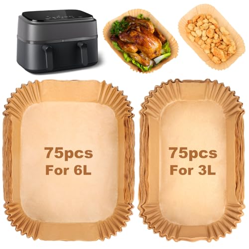 BYKITCHEN Airfryer Backpapier für Philips Dual Basket 3000-Serie, Tefal 5,2/3,1 L Dual Easy Fryer, Heißluftfritteuse Zubehör für Phillips/Tefal Airfryer, Zubehör für Cookwise 2 kammern (150PCS) von BYKITCHEN
