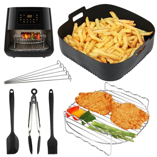 BYKITCHEN Airfryer xxl Zubehör für Philips 6,2L / COSORI 5,5L,Eckig Heißluftfritteuse Zubehör Passt für Russell Hobbs/KLAMER/Princess/Ninjia Speedi 5,7L, mit Silikon Backform von BYKITCHEN