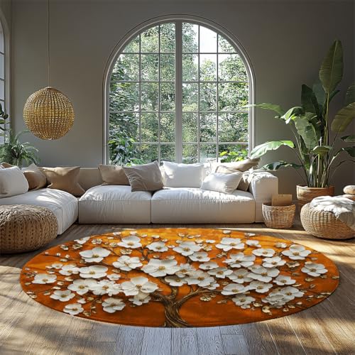 BYLEEHOMED 3D Blumen Boho Kreis Teppich Große Traditionelle Orientalische Pfirsichbaum Design Nicht Haarausfall Low Flor Runde Teppiche für Wohnzimmer 180 cm BYLEEHOMED 3D Blumen Boho Kreis Teppich Große Traditionelle Orientalische Pfirsichbaum Design Nicht Haarausfall Low Flor Runde Teppiche für Wohnzimmer 180 cm von BYLEEHOMED