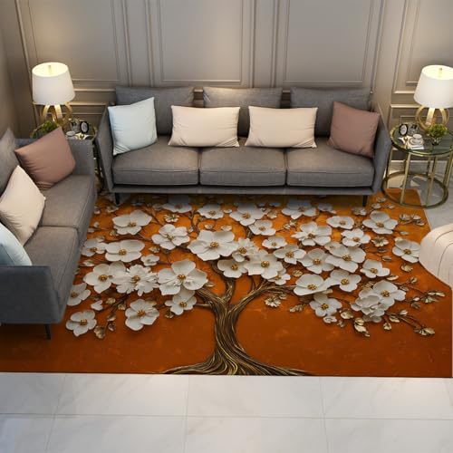 BYLEEHOMED 3D Blumen Boho Teppich Große Traditionelle Orientalische Pfirsichbaum Design Teppiche für Wohnzimmer Nicht Haarausfall Niedriger Flor Neben Fußmatten 140x200cm von BYLEEHOMED