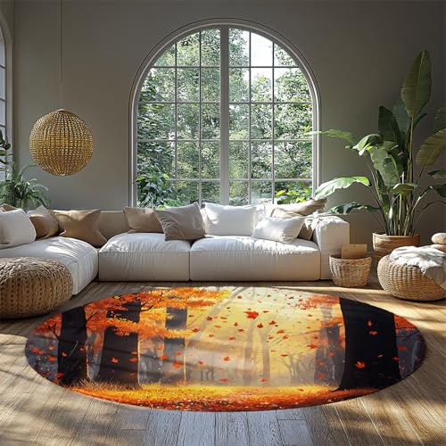BYLEEHOMED Ahornblätter Kreis Teppich 150 cm Herbst Wald Muster Rutschfester waschbarer runder Teppich für Küche Romantische natürliche Szenerie Schlafzimmer Dekor BYLEEHOMED Ahornblätter Kreis Teppich 150 cm Herbst Wald Muster Rutschfester waschbarer runder Teppich für Küche Romantische natürliche Szenerie Schlafzimmer Dekor von BYLEEHOMED