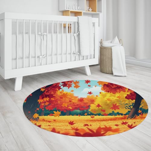 BYLEEHOMED Ahornblatt Runde Teppiche 180 cm Herbst Vintage Kreis Teppich für Wohnzimmer Herbst Wald Indoor Weicher Rutschfester dünner Teppich für unter Tisch BYLEEHOMED Ahornblatt Runde Teppiche 180 cm Herbst Vintage Kreis Teppich für Wohnzimmer Herbst Wald Indoor Weicher Rutschfester dünner Teppich für unter Tisch von BYLEEHOMED